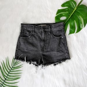 Madewell black denim cut off raw hem frayed jean shorts size 25